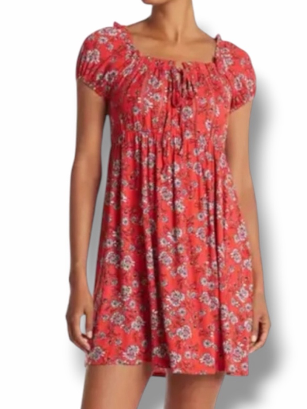 American Rag Floral Keyhole Puff Sleeve Red Opry Women’s Summer Dress NWOT